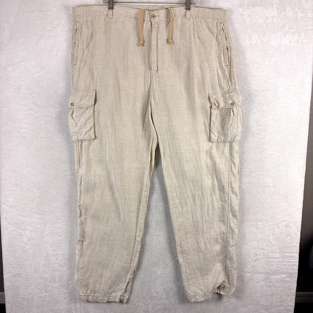 Tommy Bahama Pants Mens XXL Beige Linen Cargo Drawstring Preppy Beach Summer